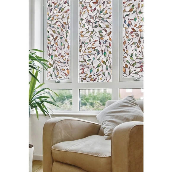 Colorful Leaf Pattern Window Privacy Film - Picture 1 of 5